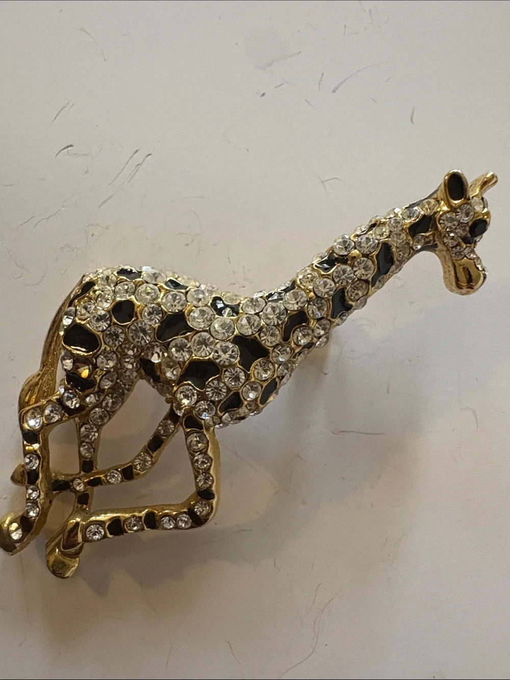 Gold and Black Giraffe Crystal Brooch